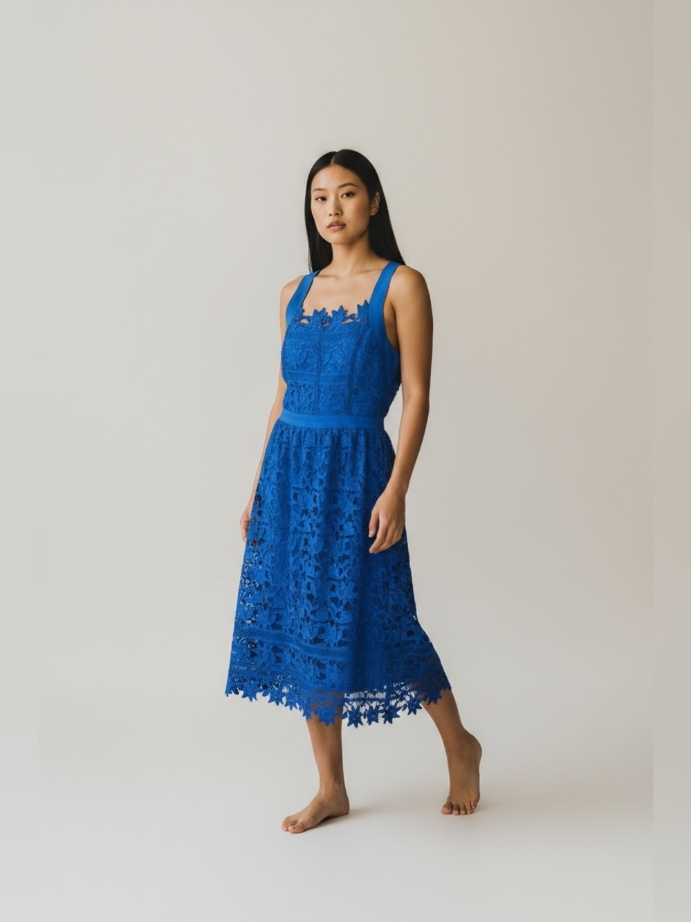 Adelyn Rae Womens Size Small Midi Length Dress French Blue Guipure Crochet Lace